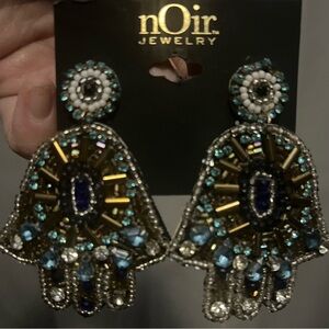 Gold and Blue Hamsa Earrings